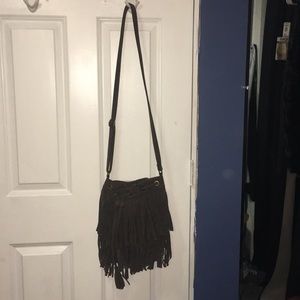 Gray fringe cross body